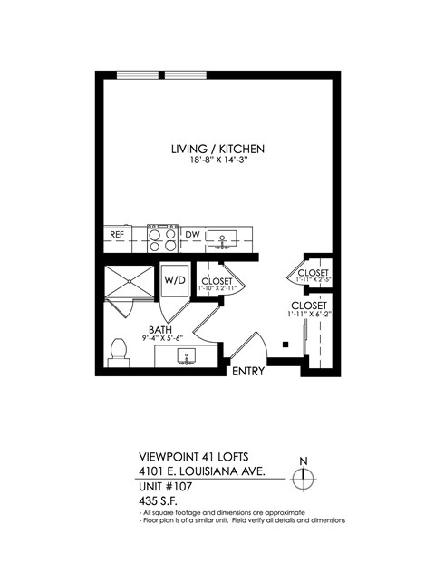 Floor plan for studio, 1 bath, 447 sqft